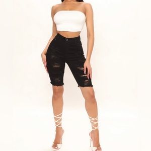 Dirty Little Secret Distressed Bermuda Shorts - Black